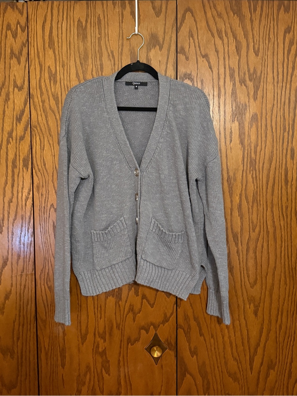 Quince Light Gray V-Neck Button Front Cardigan